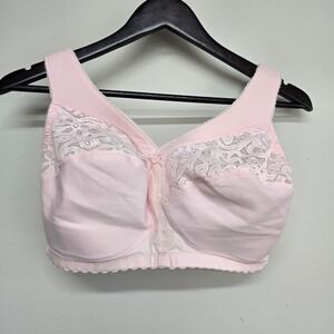Glamorise MagicLift Bra Womens 36G Pink Lace Trim Wireless Full Coverage Support